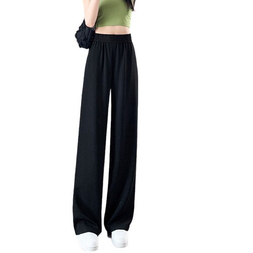 Black wide-leg pants for women's spring and autumn 2025 new style high-waist drag-down small casual narrow version straight suit pants
