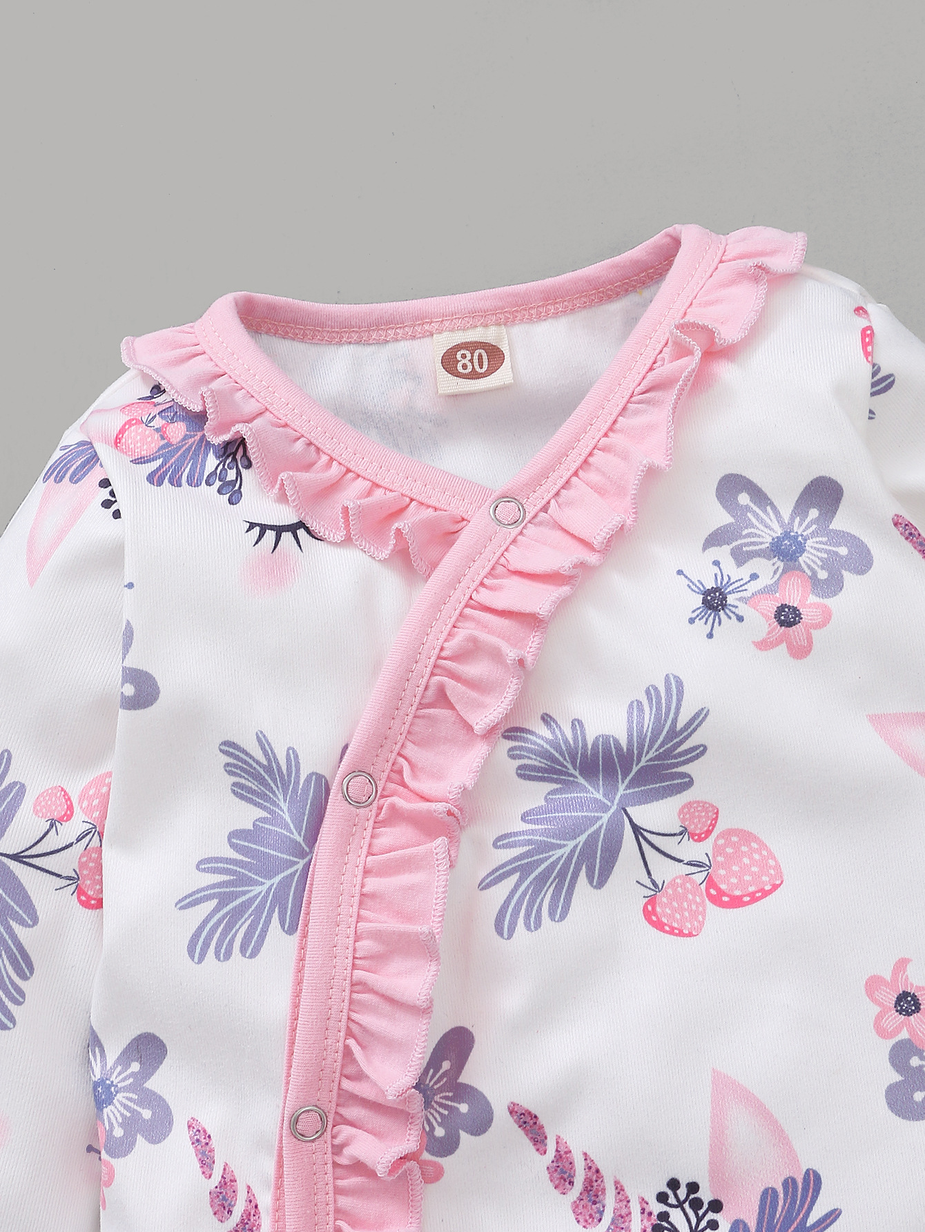 Summer Cotton Long-sleeved Non-hooded Pink Flower Print Baby Jumpsuit display picture 4