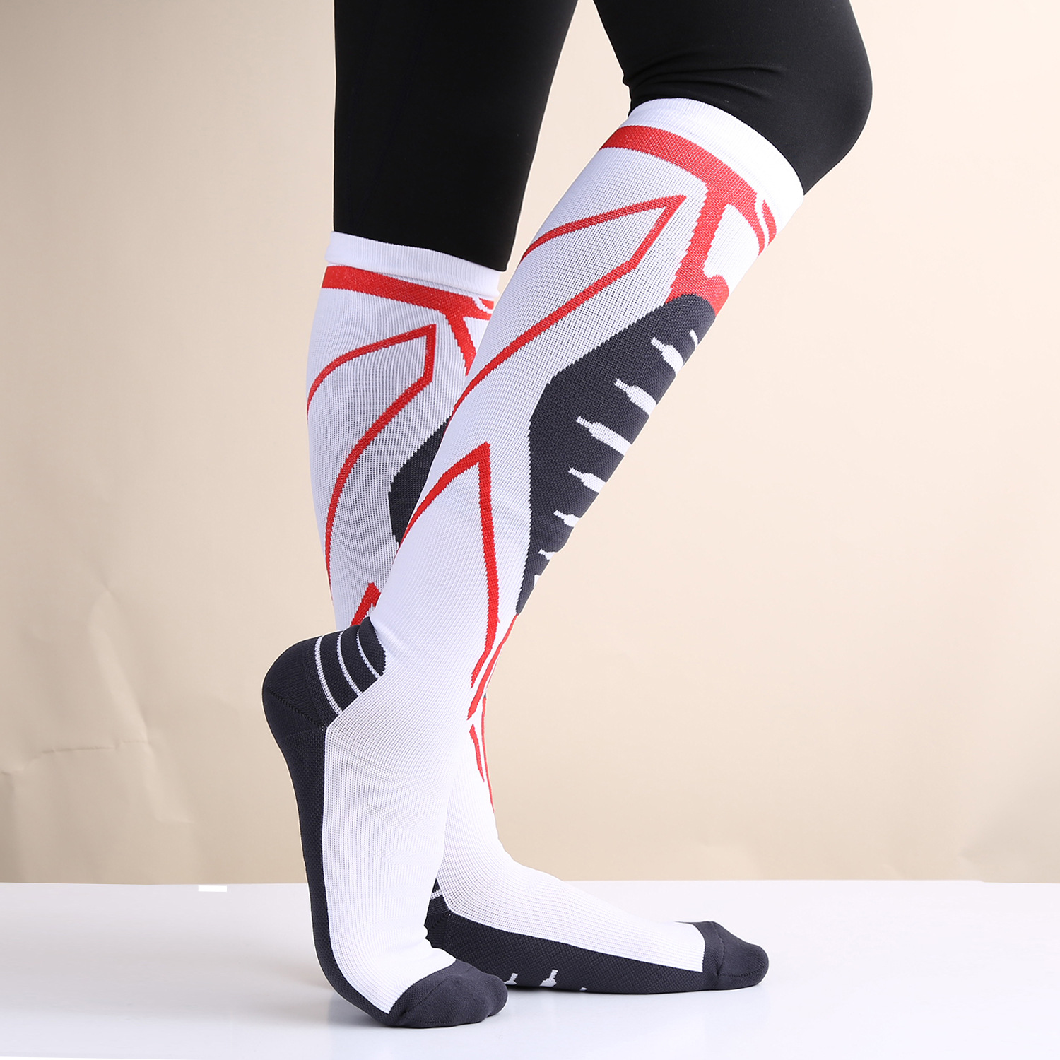 Calzini sportivi professionali a pressione, calzini da corsa per maratona all'aperto, fondo in spugna, protezione polpaccio elastica alta, calzini a compressione a tubo lungo_voghion.com