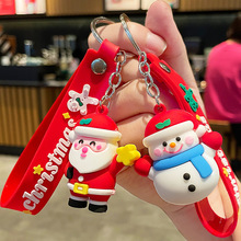 新款圣诞老人钥匙扣卡通公仔立体软胶汽车钥匙挂件配饰圣诞节礼物