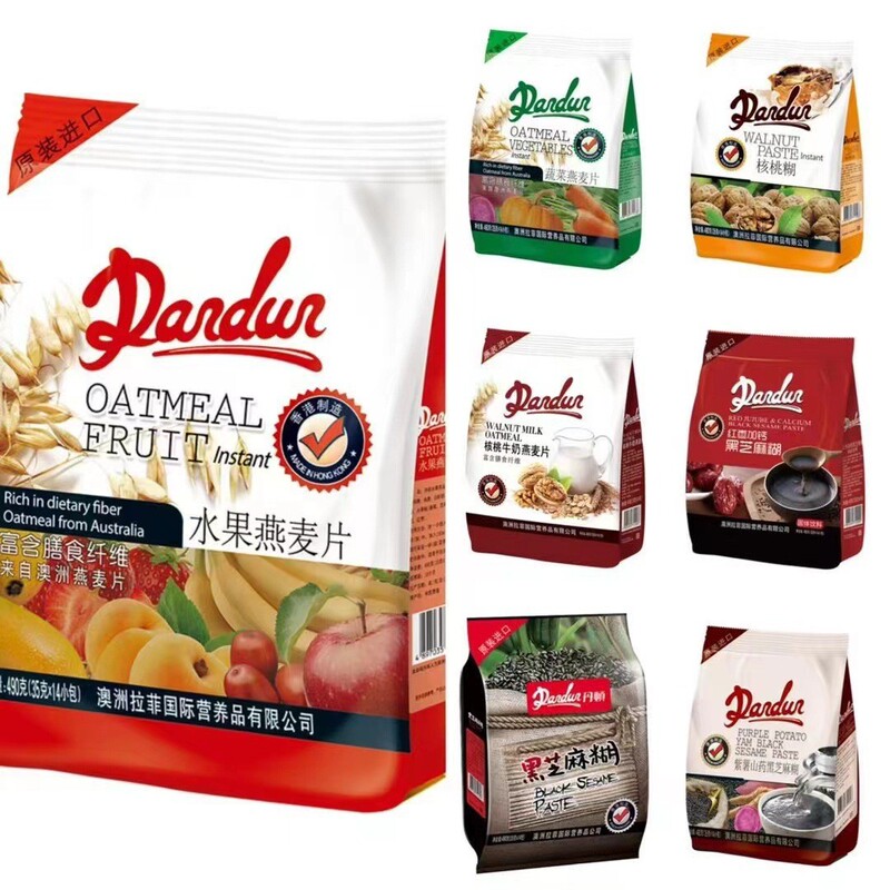 Wholesale Hong Kong Imported Danton Fruit Oatmeal 490g*12 Packs/Box Black Sesame Paste Walnut Paste Drink