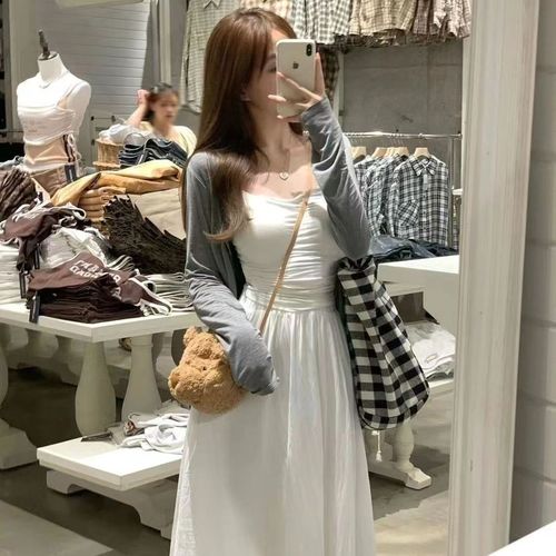 Ladies' Early Summer Lazy Style White Camisole Dress Set, Korean Style Casual Three-Piece Set