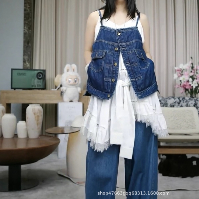 Camisole Vest for Women, Washed Denim Blue, 2025 Summer New Style, Raw Edge Designer Fashion Outer Wear