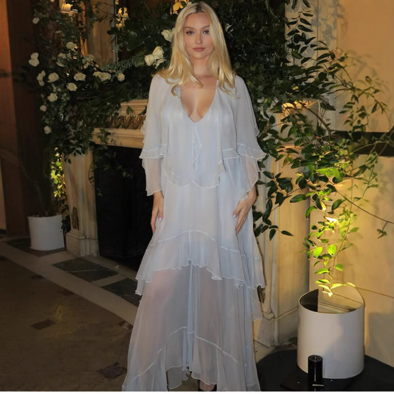 Vacation Style High-Quality Chiffon Layered Ruffle Dress for Women 2025 Cross-Border European and American Aliexpress Hot Sale