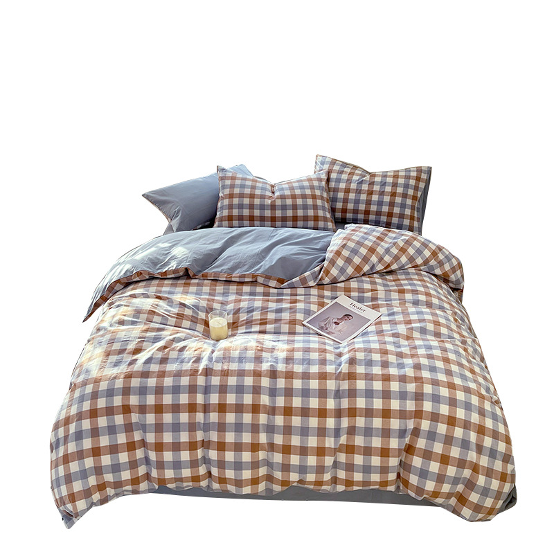 Juego de tres piezas de algodón lavado teñido en hilo, dormitorio de estudiantes universitarios, juego de literas, sábana, sábana, sábana, juego de cuatro piezas