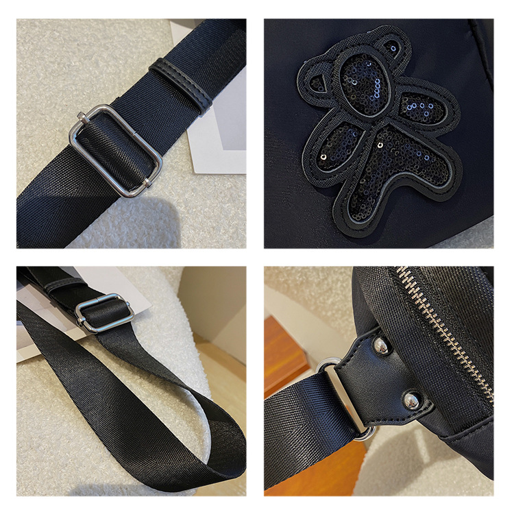 commuter leisure bear sequined Oxford cloth bag crossbody bag chest bag shell bag_voghion.com