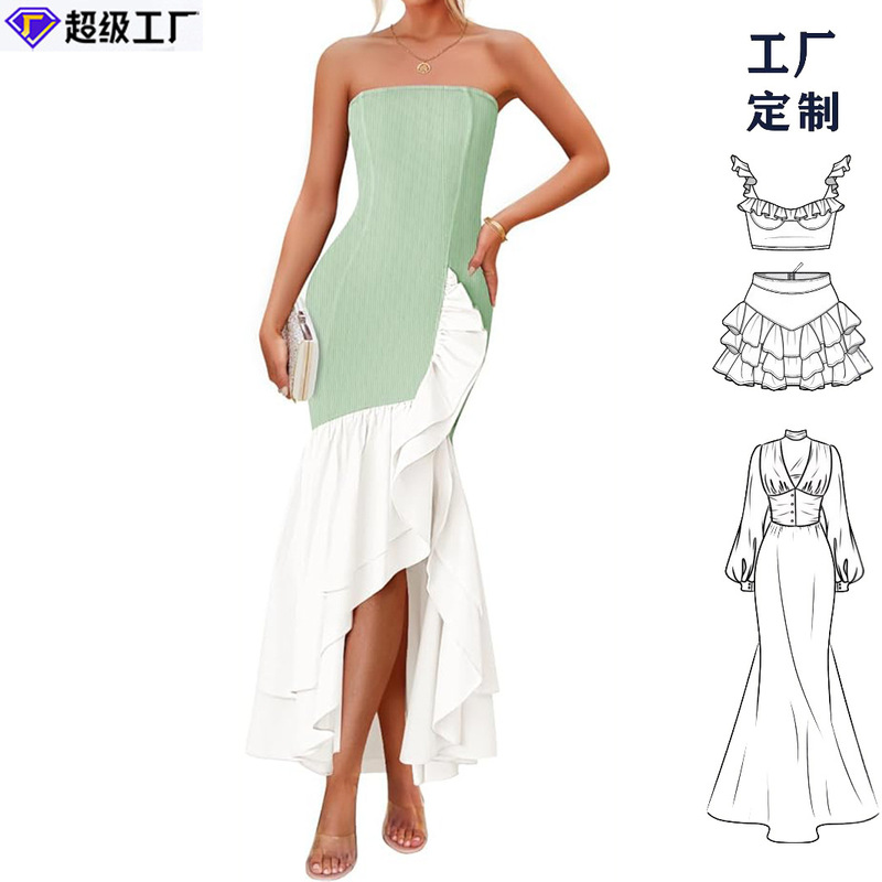 Dongguan Humen Factory Customized Cross-Border Ladies Spliced High-Low Swing Cocktail Party Dress Dongguan Humen Factory Customized Cross-Border Ladies Spliced High-Low Swing Cocktail Party Dress