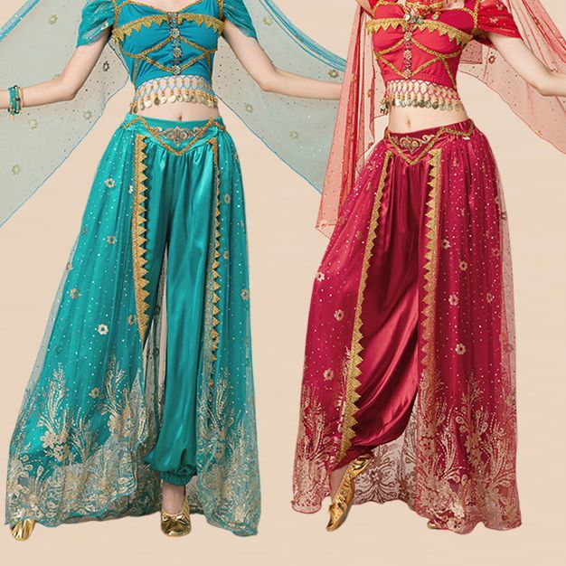 Belly dance pants, Jasmine Princess Indian dance performance costume, exotic performance costume, adult stage short-sleeved and long-sleeved.