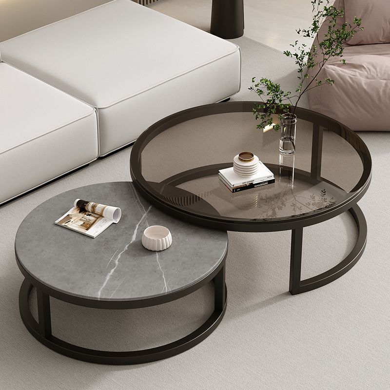 작은 원형 시멘트 그레이 + 대형 원형 회색 유리(무흡연) 블랙 프레임