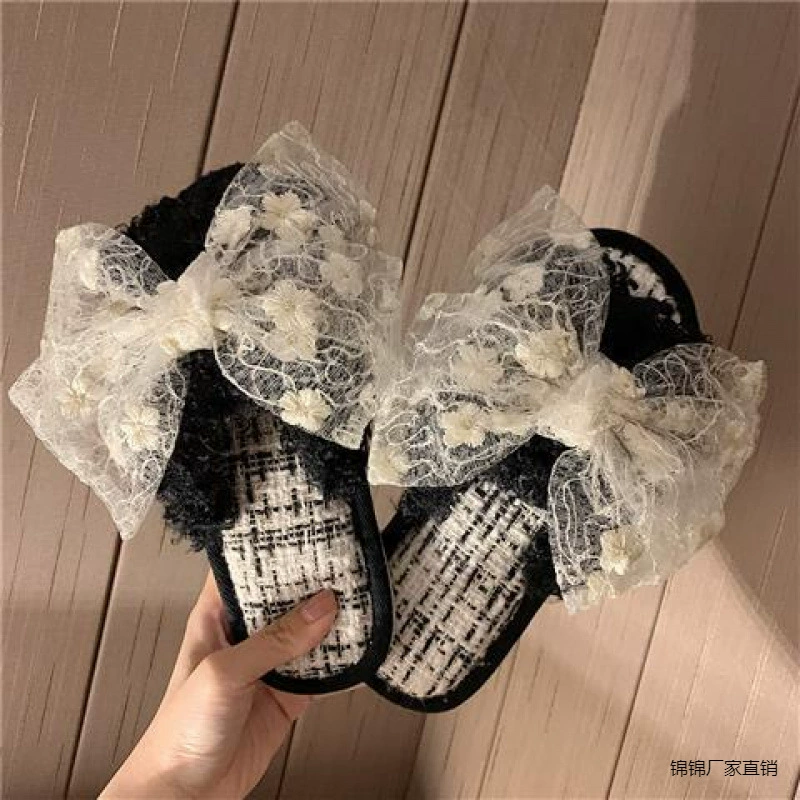 Принцессы модный дом домашние меховые тапочки женские осенние и зимние девочки слово хлопчатобумажные тапочки