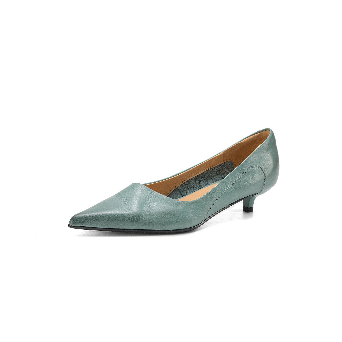 Giày cao gót nữ mũi nhọn da bò thật gót 3 cm — màu nâu