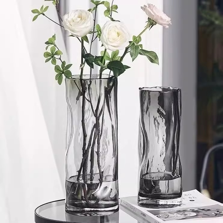 Light Luxury Glass Vase, Cylindrical Transparent Vase for Fresh Flowers, Lilies, Lucky Bamboo, High Aesthetic Value Flower Pot for Living Room