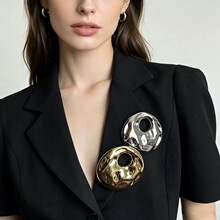 欧美风镂空圆形胸针女不规则水波纹金属胸花西装配饰别针