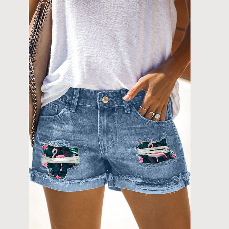 2023 European and American Valentine's Day Cross-border Women's Clothing Amazon New Flip Denim Shorts Loose Casual All-match Pants