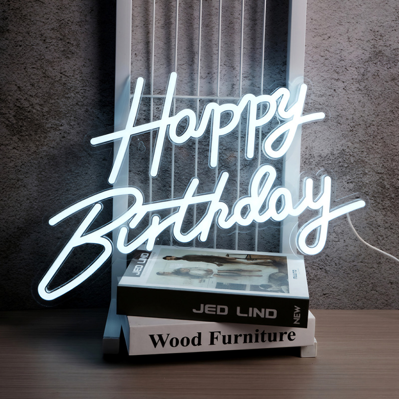 Feliz cumpleaños LED luz rosa luz de cumpleaños roja fiesta de cumpleaños baúl escena sorpresa diseño de luces decorativas