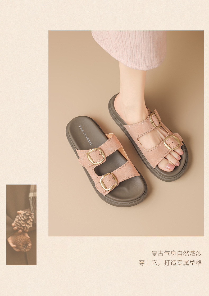 Dép sandal nữ xỏ ngón đế bệt kiểu Birkenstock — AY352 Xanh dương chi tiết 22