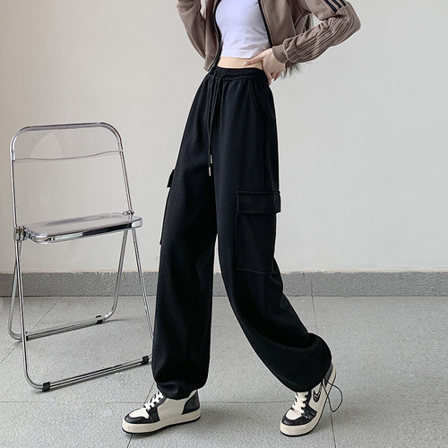 American style pink women's work pants spring and summer new drawstring ankle guard pants high waist slimming design casual long pants for women 
