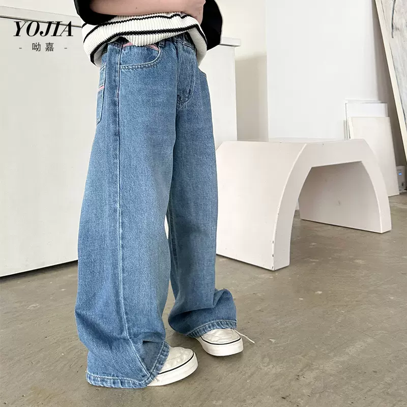 YOJIA女童阔腿裤春季2025新款洋气韩版中大童牛仔裤儿童春装裤子
