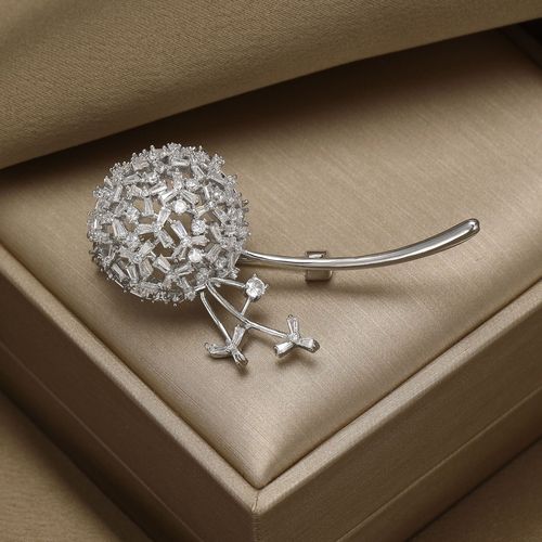 Korean style high-end exquisite zircon dandelion brooch, elegant corsage, suit pin, anti-exposure accessories