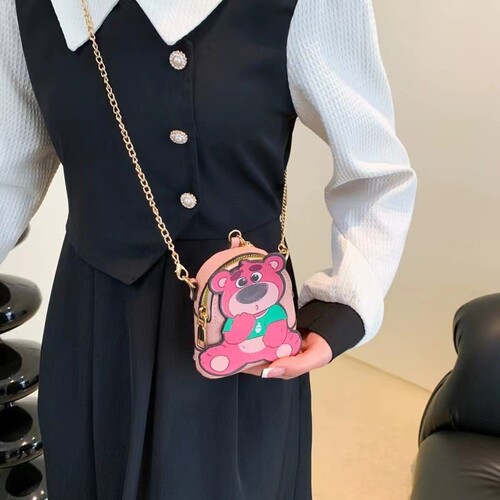 2024 New Pink Bear Keychain Fashion Compatibl... Cross-border Mini Bag Wallet