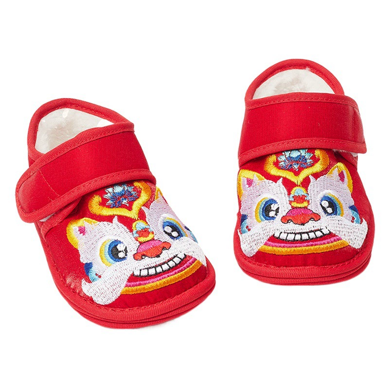 Детские хлопковые туфли для первых шагов с вышивкой в виде головы тигра и дракона, на мягкой подошве, для мальчиков и девочек, для празднования первого дня рождения