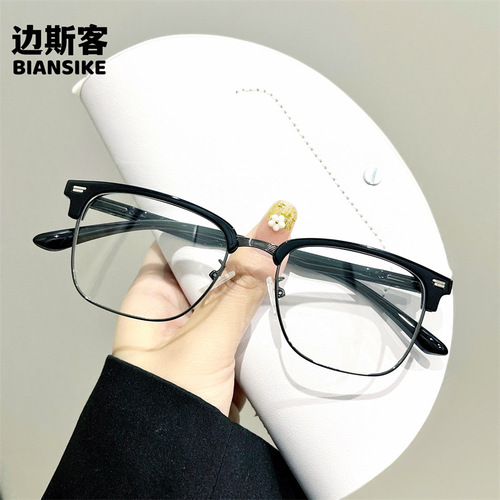 New Retro Brow Frame TR Metal Frame, Casual Business Half-Rim Anti-Blue Light Single Vision Can Fit Myopia 2209