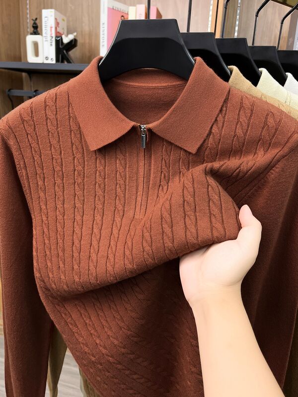Cross-border men's solid color half-zip jacquard knit sweater, autumn new casual base sweater for men Cross-border men's solid color half-zip jacquard knit sweater, autumn new casual base sweater for men