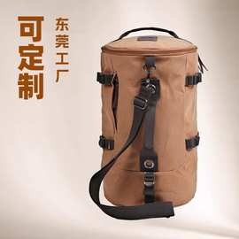 帆布双肩背包多功能圆筒男女电脑背包学生单肩斜跨旅行包行李袋东