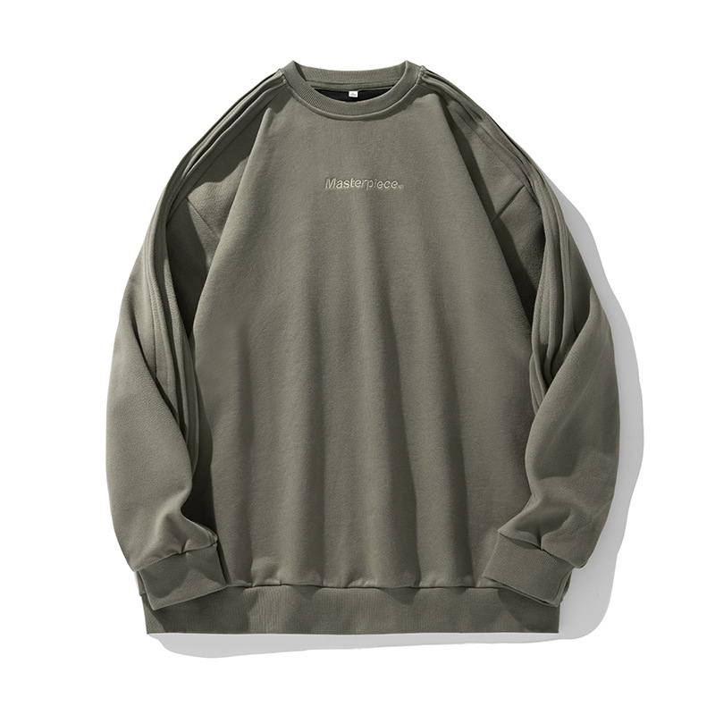 Heavyweight Crewneck Sweatshirt – Unisex Oversized Drop-Shoulder Tee With Detachable Sleeve Panels (M-XXL, Black/Sage Green/Beige, 54% Cotton Blend)_voghion.com