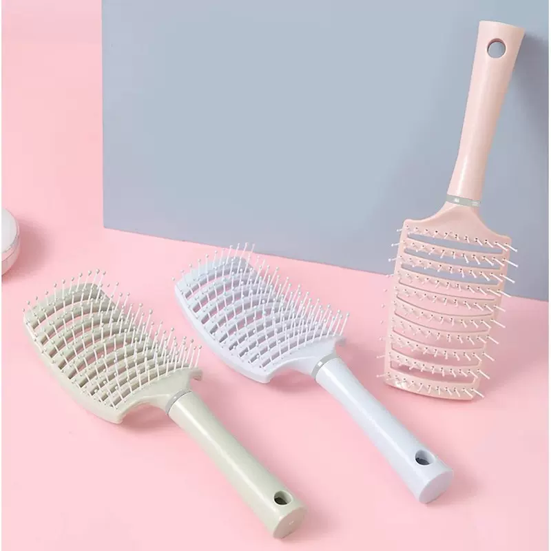 樱花粉蓬松排骨梳高颅顶排骨梳马卡龙大弯卷发梳按摩造型女家用梳