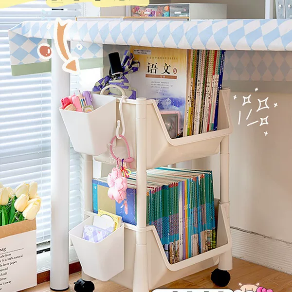 Under-desk Bookshelf Storage Rack Floor Wheels Children's Student Office Mobile Desktop Simple Bookcase Storage Trolley