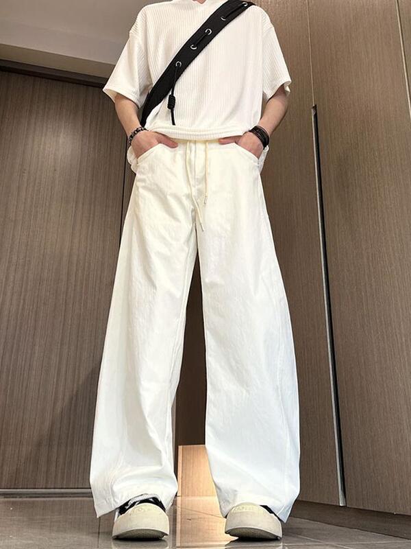 Off-White Quick-Dry Work Pants for Men, Summer Thin Loose Wide-Leg Scimitar Pants, Cleanfit Straight Casual Pants