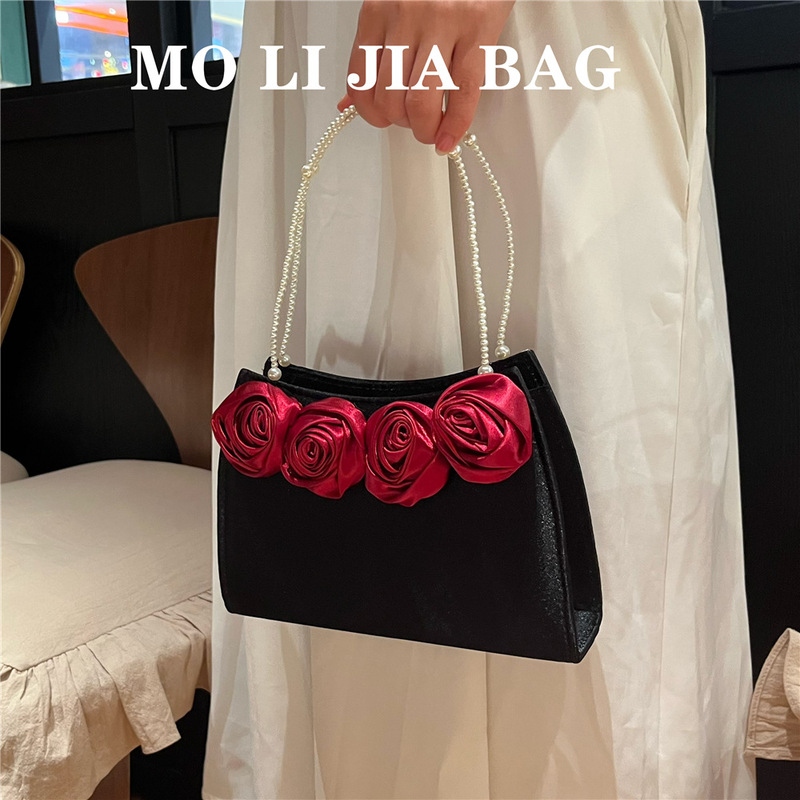23 New Retro Niche Pearl Portable Rose Bag Palace Style Cheongsam Bag Fairy Banquet Handbag Women's Summer