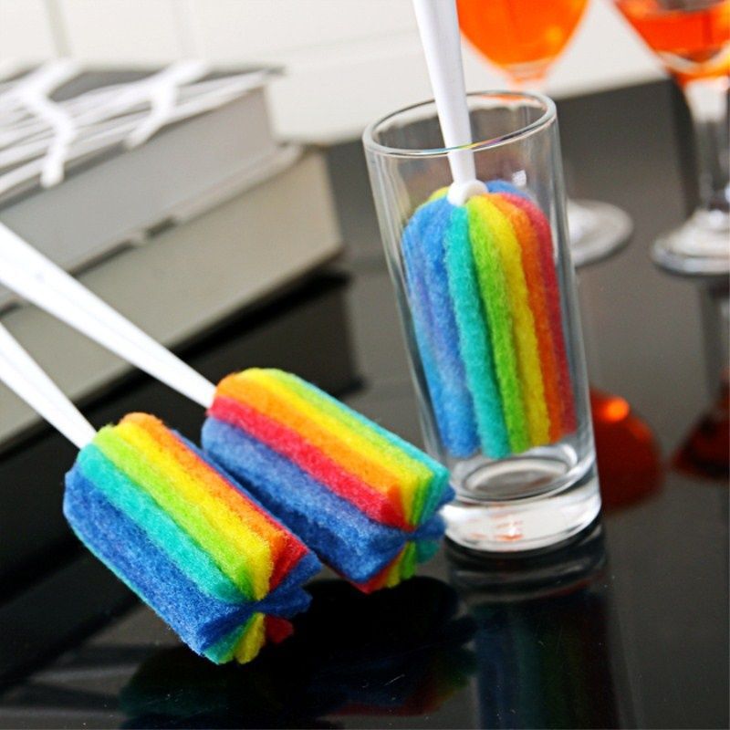 Household Cleaning Cup Brush Gadget with Rainbow Color Long Handle Sponge Brush, Specifically for Cleaning Thermos Cups, Baby Bottles, and Glass Cups Household Cleaning Cup Brush Gadget with Rainbow Color Long Handle Sponge Brush, Specifically for Cleaning Thermos Cups, Baby Bottles, and Glass Cups