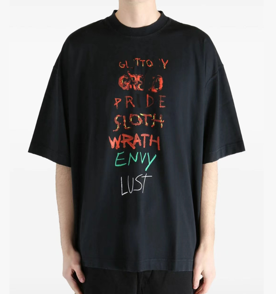 Vetements Seven Sins Foam Letter Print T-shirt Black