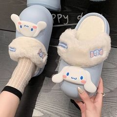 取り外し可能な綿のスリッパの女性はINS玉桂犬の漫画のかわいい厚い底の女性のバッグと毛の保温綿の靴を履いています。