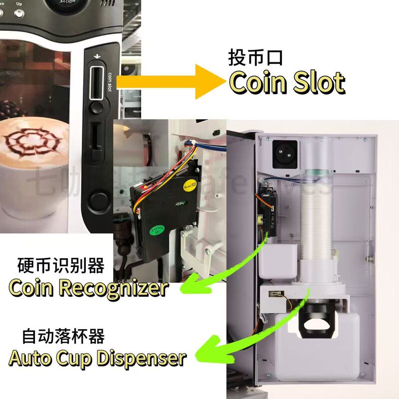 7Cafe Foreign Currency Coin-Operated Commercial Coffee Machine Fully Automatic Vending Machine Premix Tea Coffee Vending
