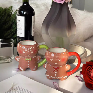Cute Cartoon Gingerbread Man Ceramic Cup Couple Cup High Color Value Mug Breakfast Milk Coffee Cup