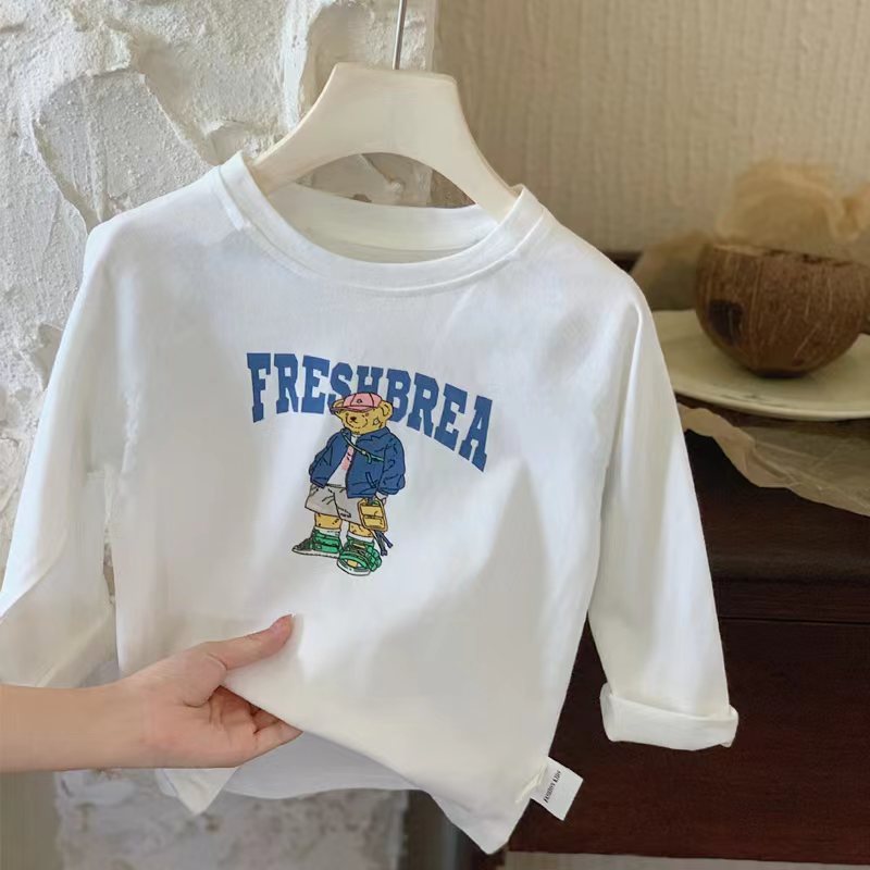 Camisa de fondo de algodón para niños 2023 nuevos niños y niñas letra impresa Camiseta de manga larga bebé simple cuello redondo interior t
