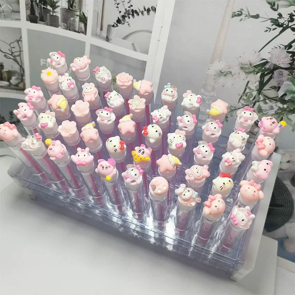 Pink Cartoon Grafted False Eyelashes in a Test Tube, Disposable Eyelash Brush, Individual Spiral Portable Brush, Makeup Brush