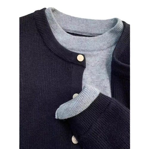 KANING Navy Blue Pseudo-Sleeveless Knit Cardigan Women 2025 Autumn New Design Long-Sleeve Sweater Women's Outfit