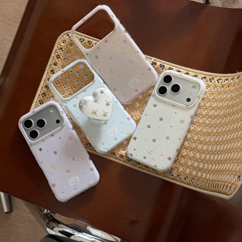Korean-Style Ins Colorful Star Phone Case Suitable for iPhone 18/16 Pro Max, Apple 15 Heart-Shaped Stand, 17 for Women