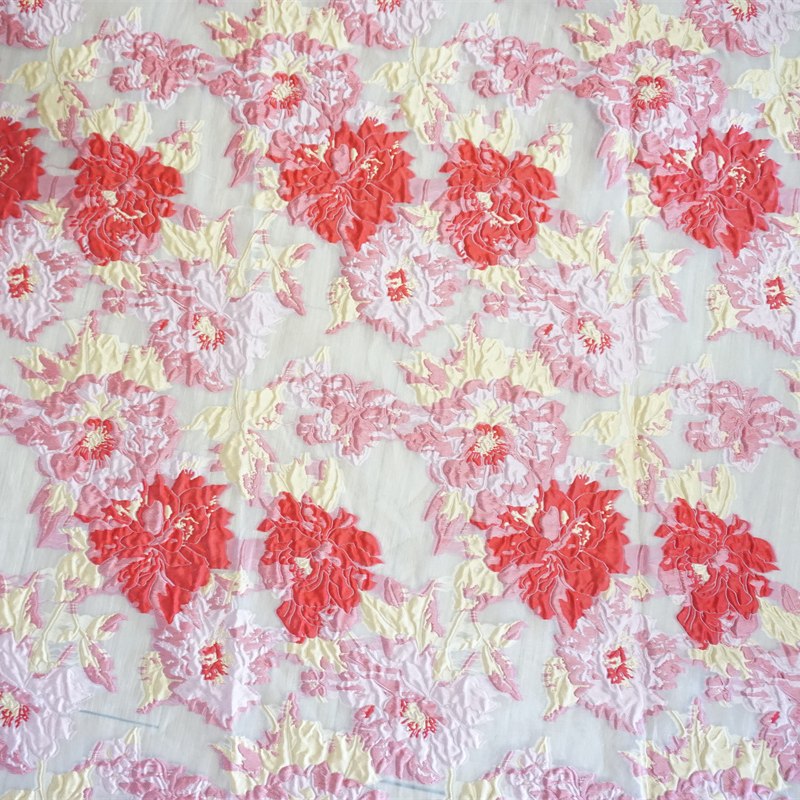 新款 双色起泡优雅尼龙白底剪花提花面料 女装连衣裙礼服箱包服饰