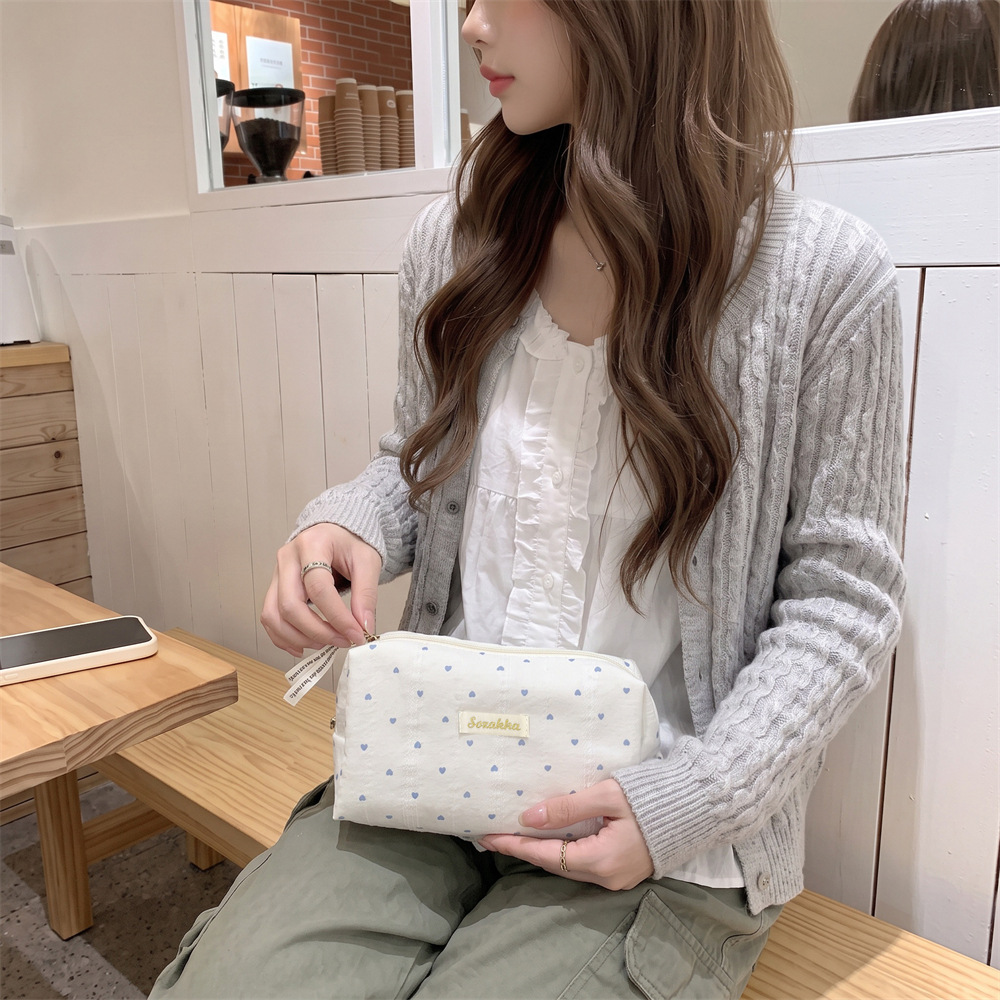 56171 Striped Love Cosmetic Bag Portable Travel Large Capacity Washing and Makeup Packaging Small Square Bag Storage Bag