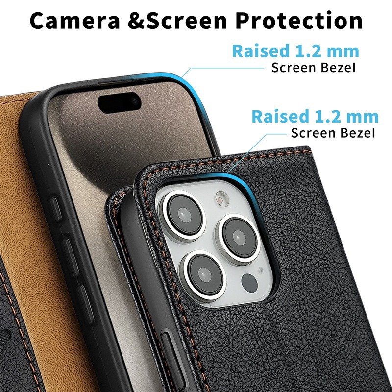 TechGlobe Compatible With 16 Flip Card Slot Wallet Style 14 Full Coverage IPhone 17 Phone Leather Case_voghion.com