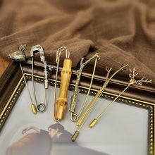 多款时尚森系复古风树枝别针立体鹿头胸针男兔子头西装胸花披肩扣