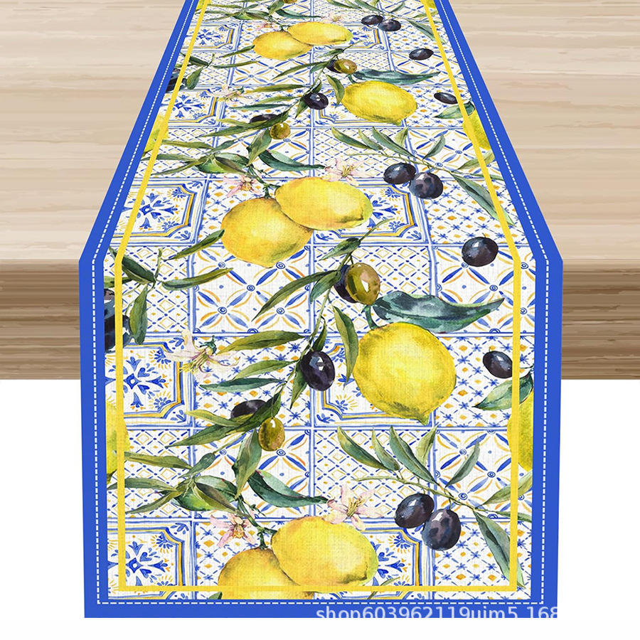 Nuevo verano limón lino bandera de mesa de fiesta al aire libre decoración de mesa de té de tela en el hogar bandera de mesa de té