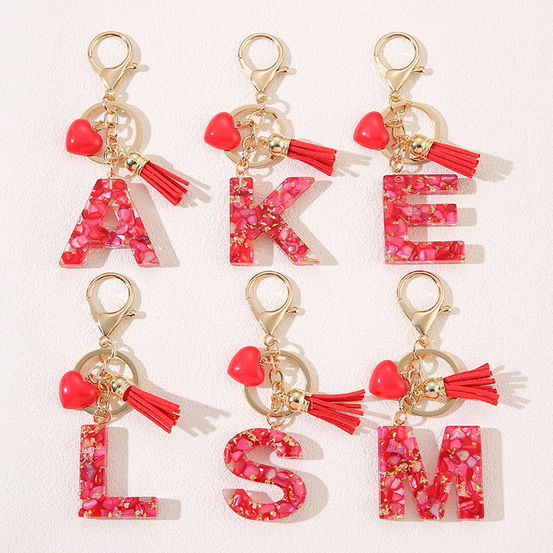 New Red Valentine's Day Keychain Resin Letter Key Ring Cute Love Tassel Key Chain Backpack Accessories