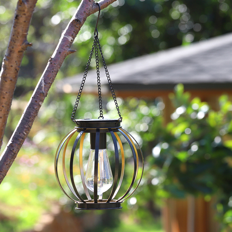 Cross-border new solar outdoor lantern terrace garden small porch wrought iron fence round flat iron chandelier ornaments