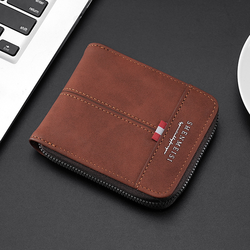 Cartera de hombre transfronteriza corta 2025 nuevo empalme juvenil simple tres plegables cartera multifuncional cremallera cambio